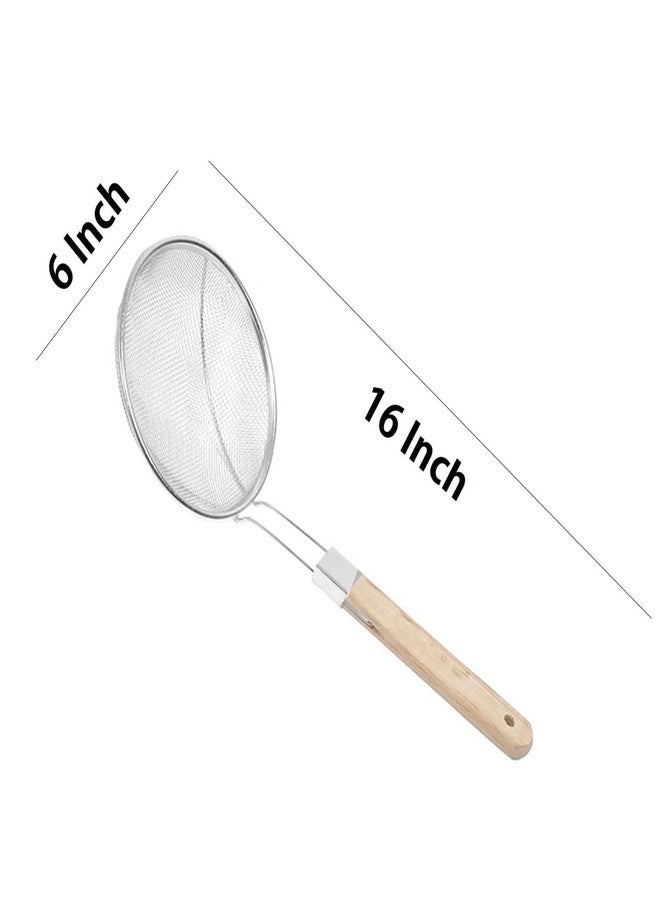 TOP TRICK 1 PCS Heavy Duty Professional Standard Stainless Steel Deep Fry Net Spoon Oil Strainer with Wooden Handle Jhara,Mesh,Ladle,Wire,Skimmer,Puri Strainer for Kitchen - Image 2